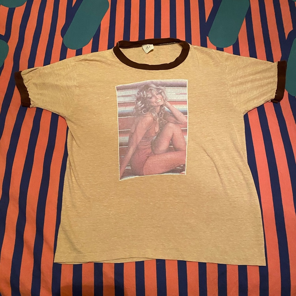 True Vintage Farrah Fawcett Ringer Tee Shirt 70s - Picture 5 of 8